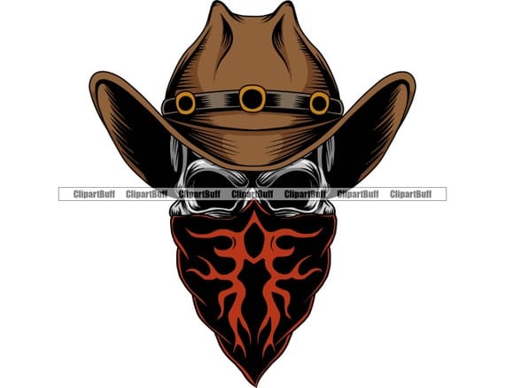 wild west with outlaw-themed cowboy hat tattoos with bandanas