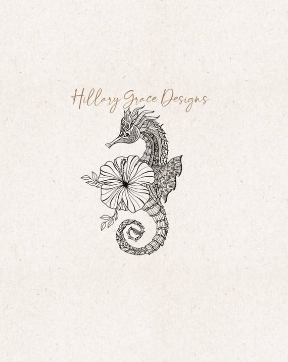 floral seahorse tattoo