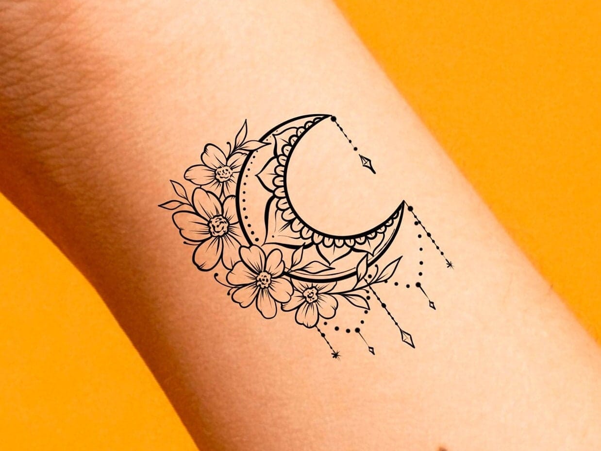 moon floral mandala tattoo