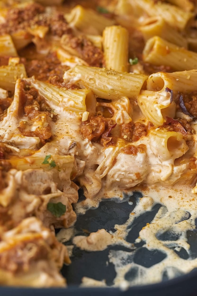 Healthy Buffalo Chicken Pasta Bake