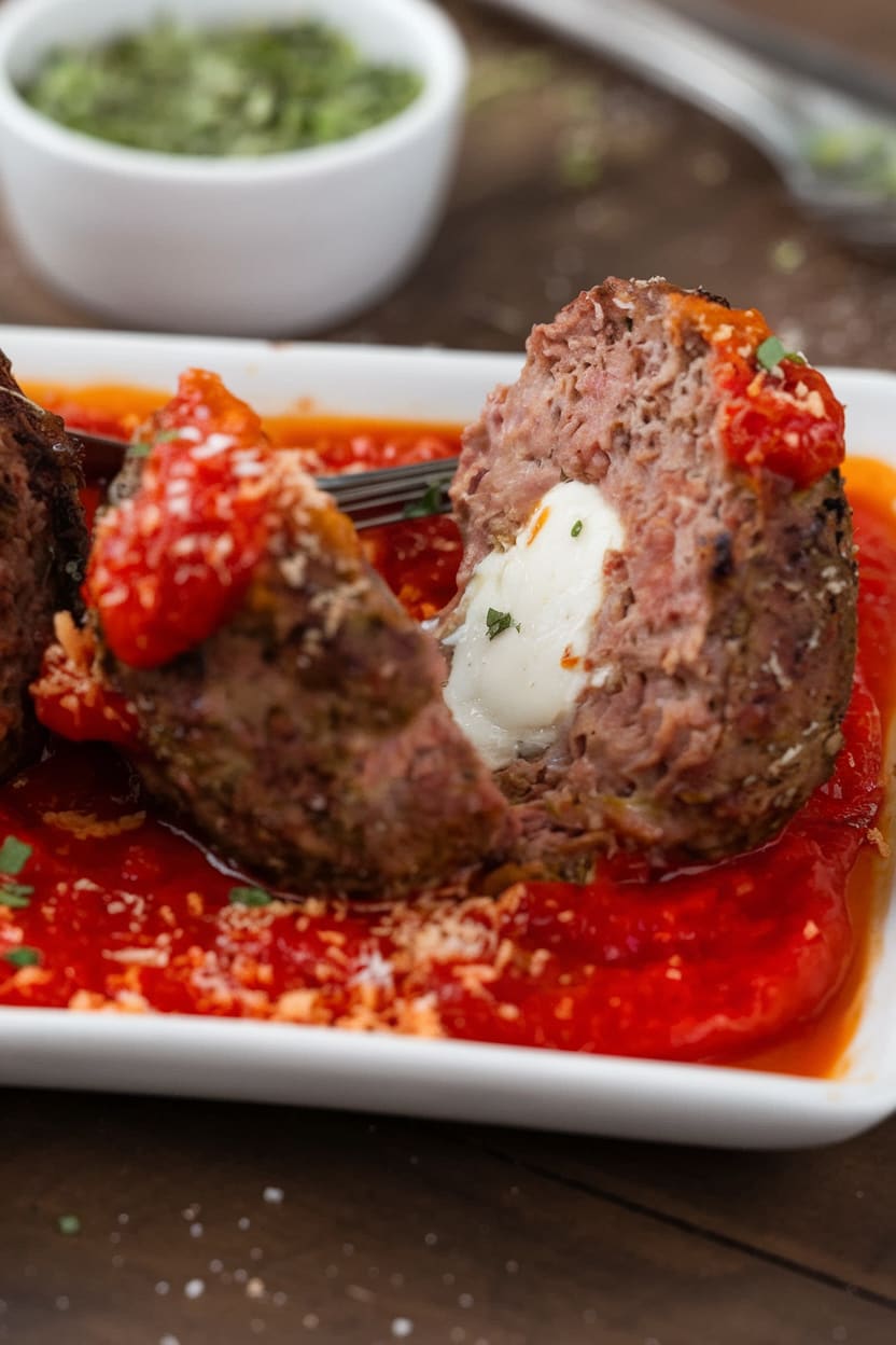 Baked Mozzarella Stuffed Meatballs