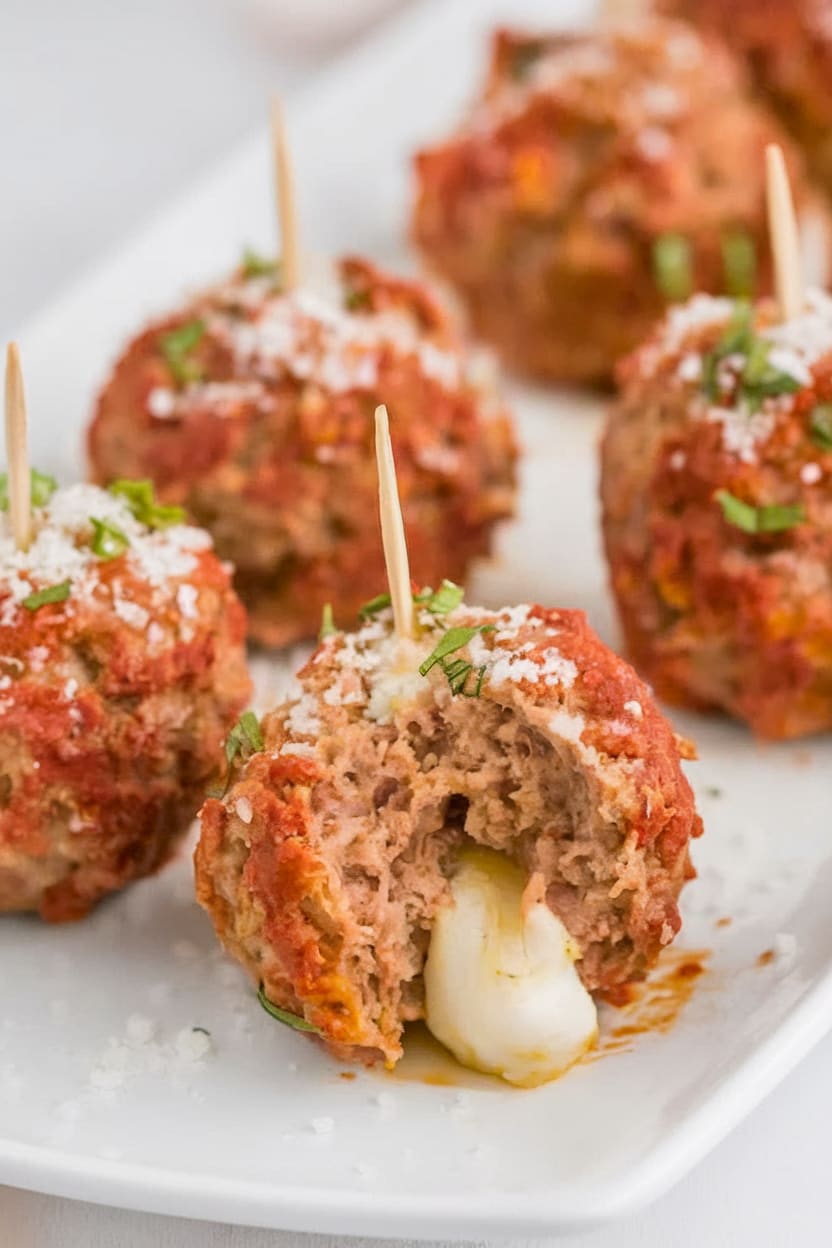 Baked Mozzarella Stuffed Meatballs