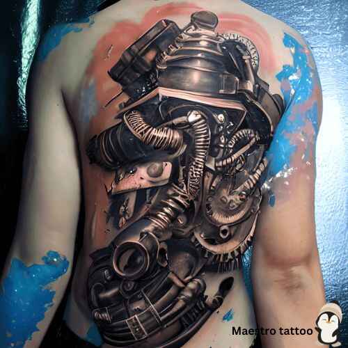 biomechanical penguin tattoo