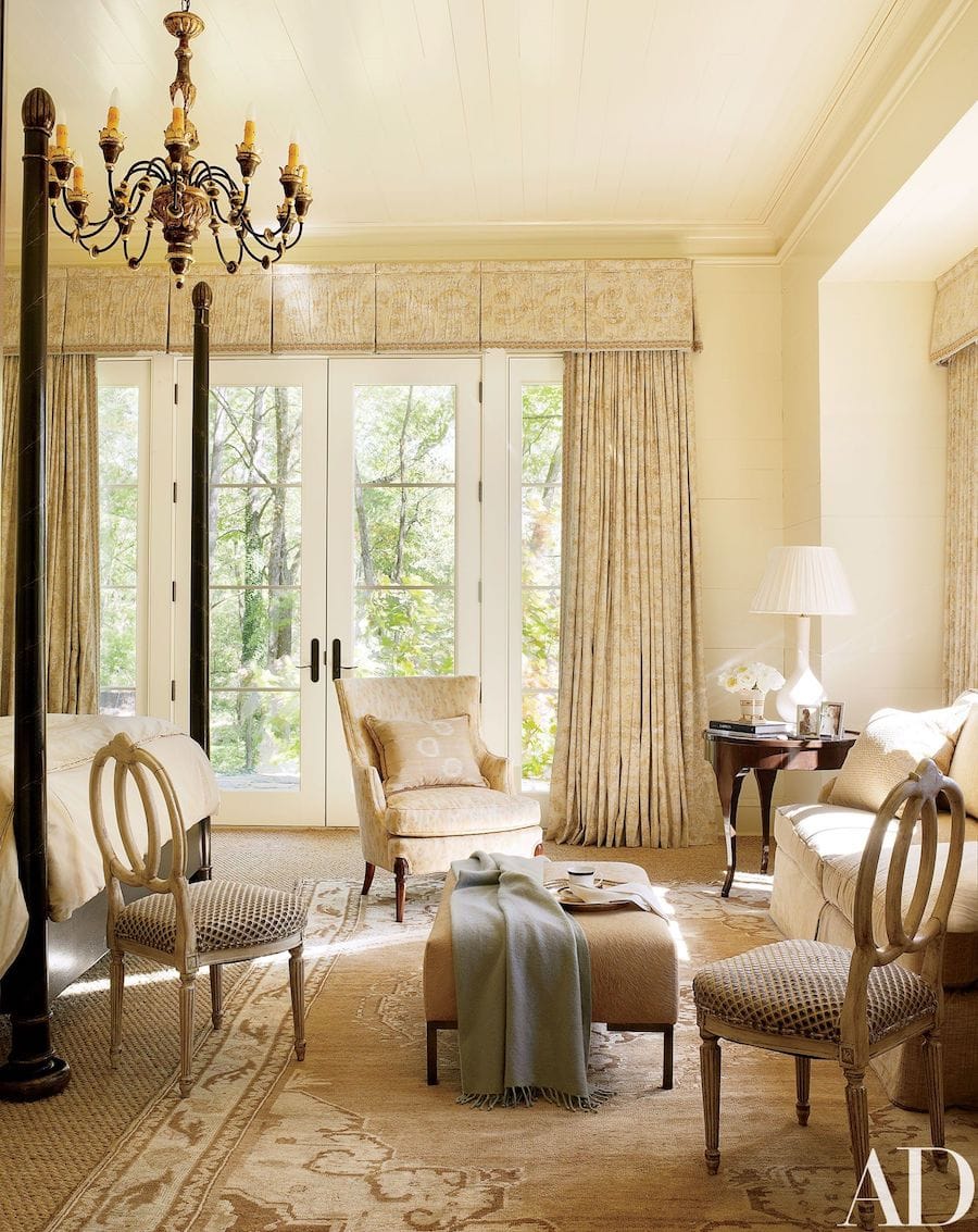 a stunning living room with curtain valances