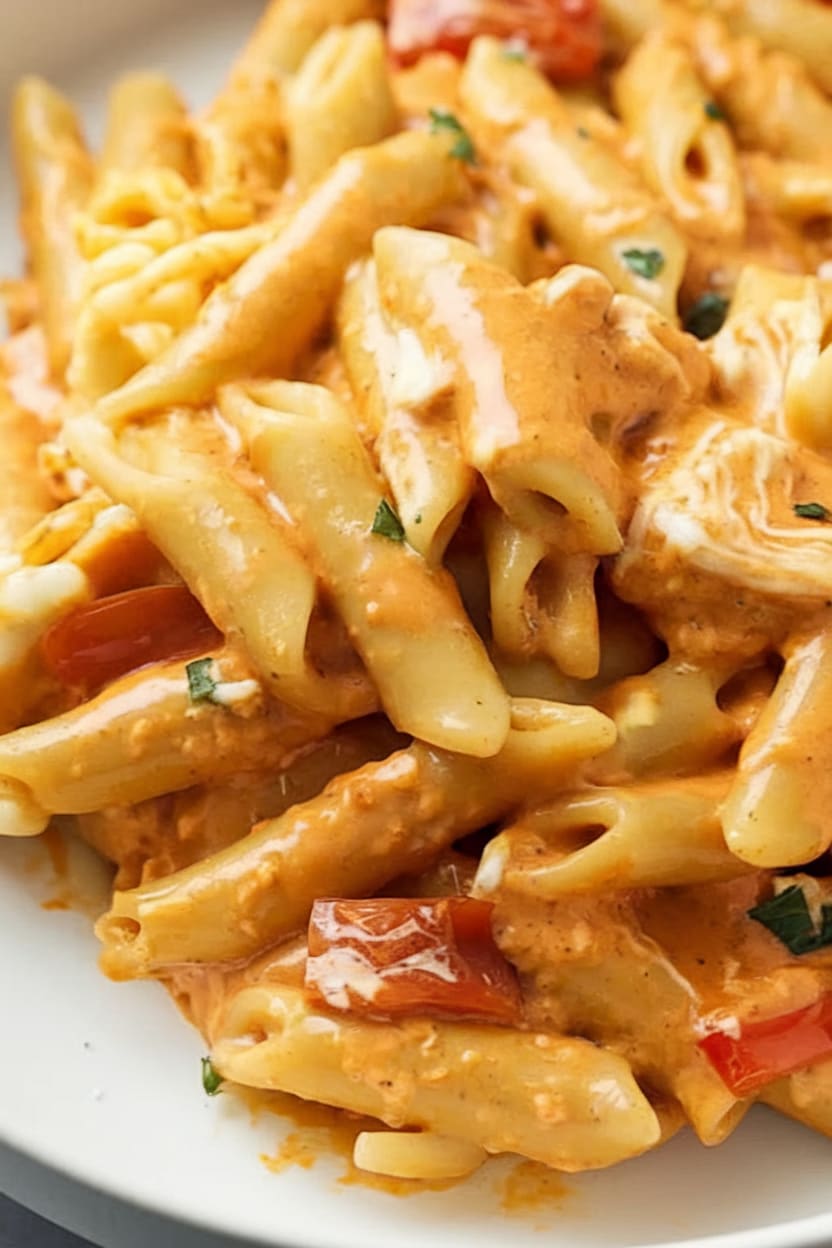 Healthy Buffalo Chicken Pasta Bake