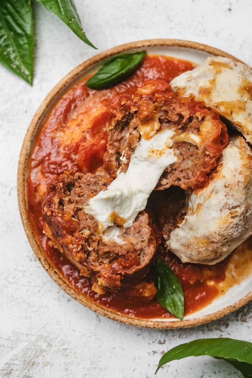 Baked Mozzarella Stuffed Meatballs