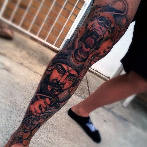 portrait knee tattoo