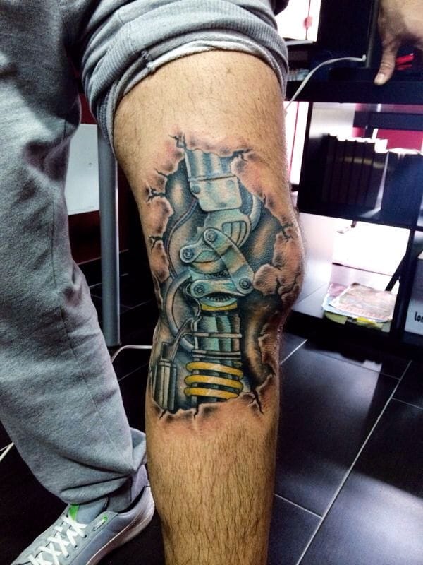 bio-mechanical knee tattoo