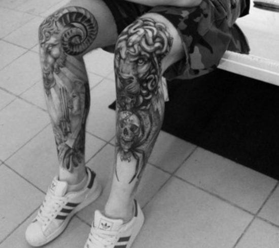realistic knee tattoo