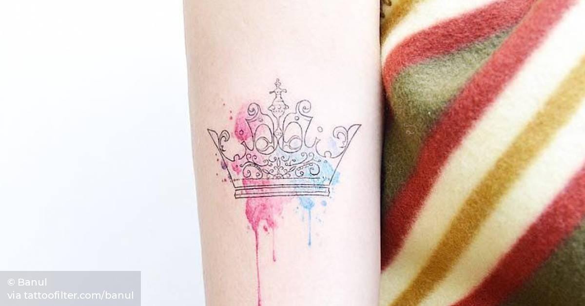 watercolor style crown tattoo