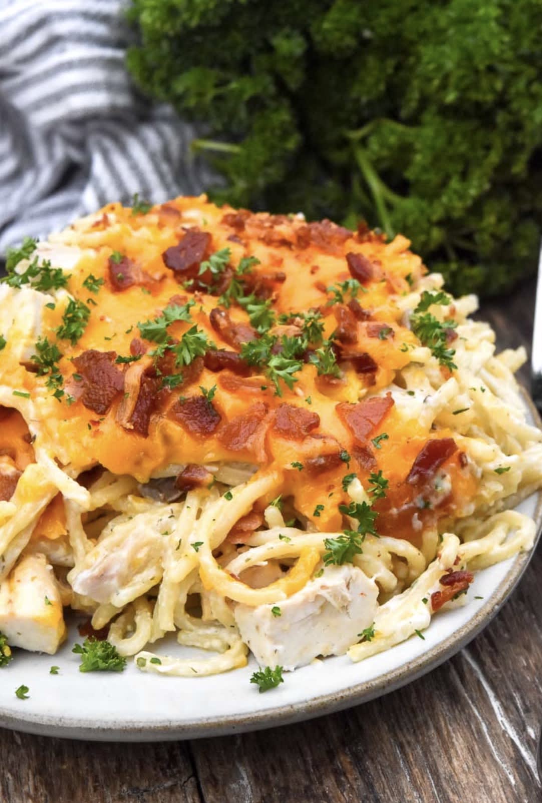 Crack Chicken Spaghetti Bake