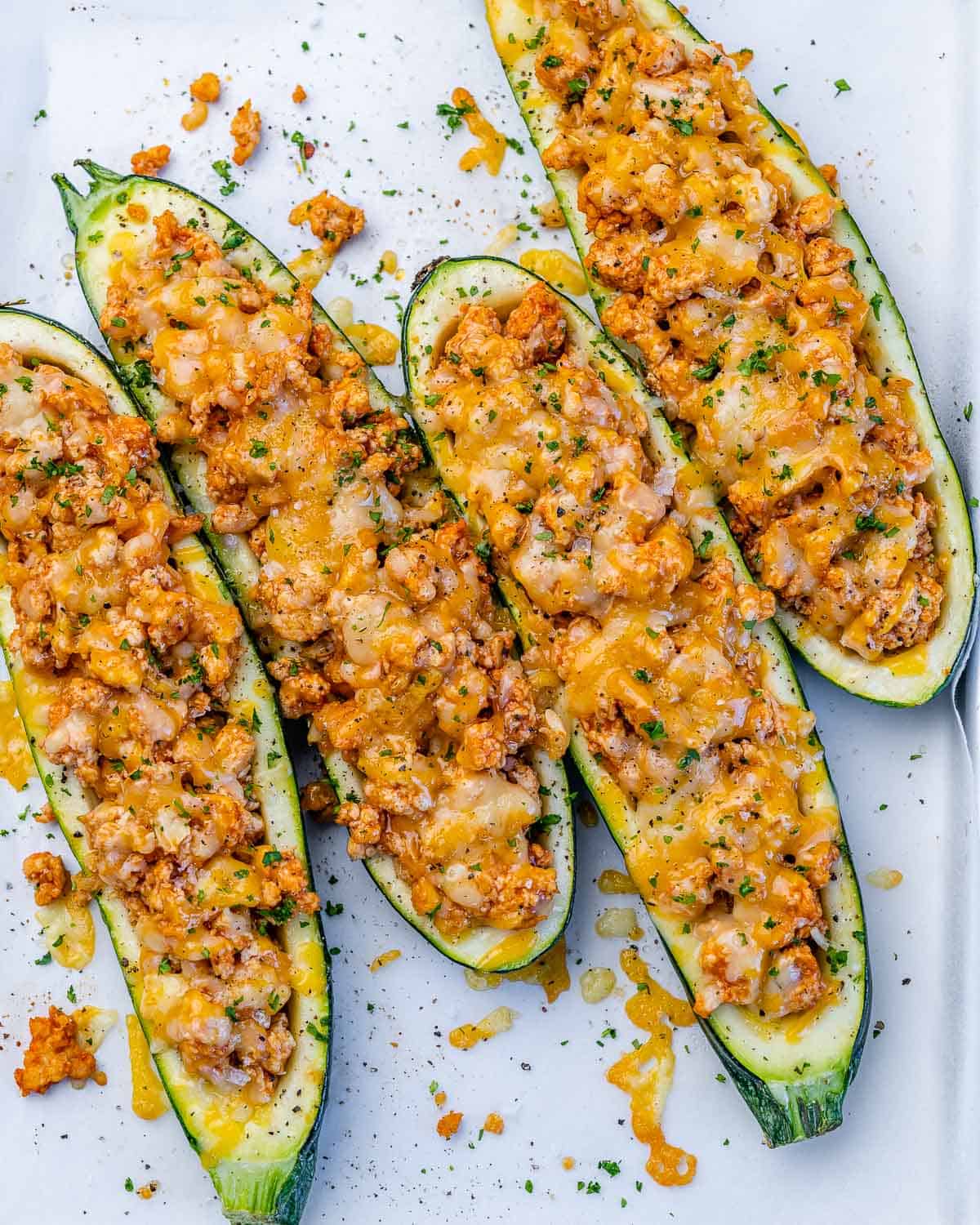 Cheesy BBQ Chicken Stuffed Zucchini Boats