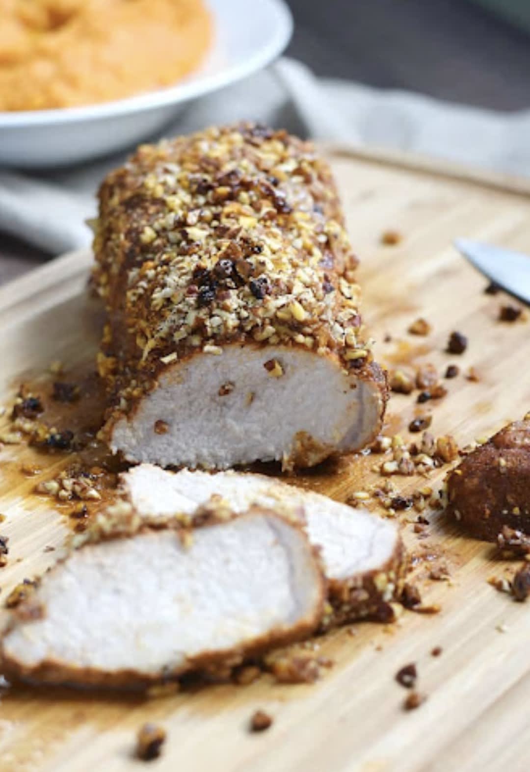 Pecan-Crusted Pork Tenderloin with Bourbon Mustard Sauce