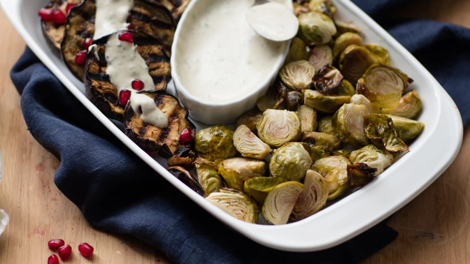 Roasted Brussels Sprouts with Lemon Tahini Sauce