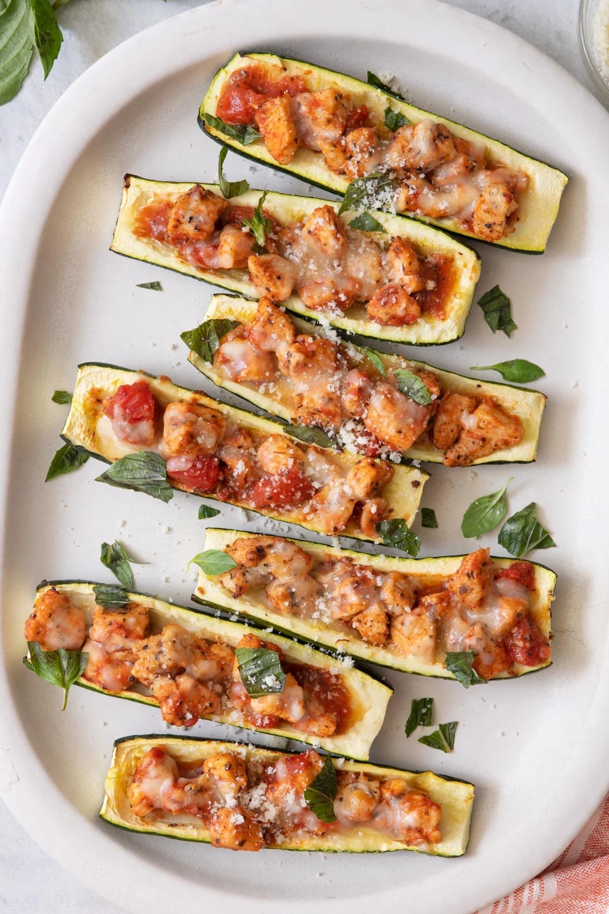 Cheesy BBQ Chicken Stuffed Zucchini Boats