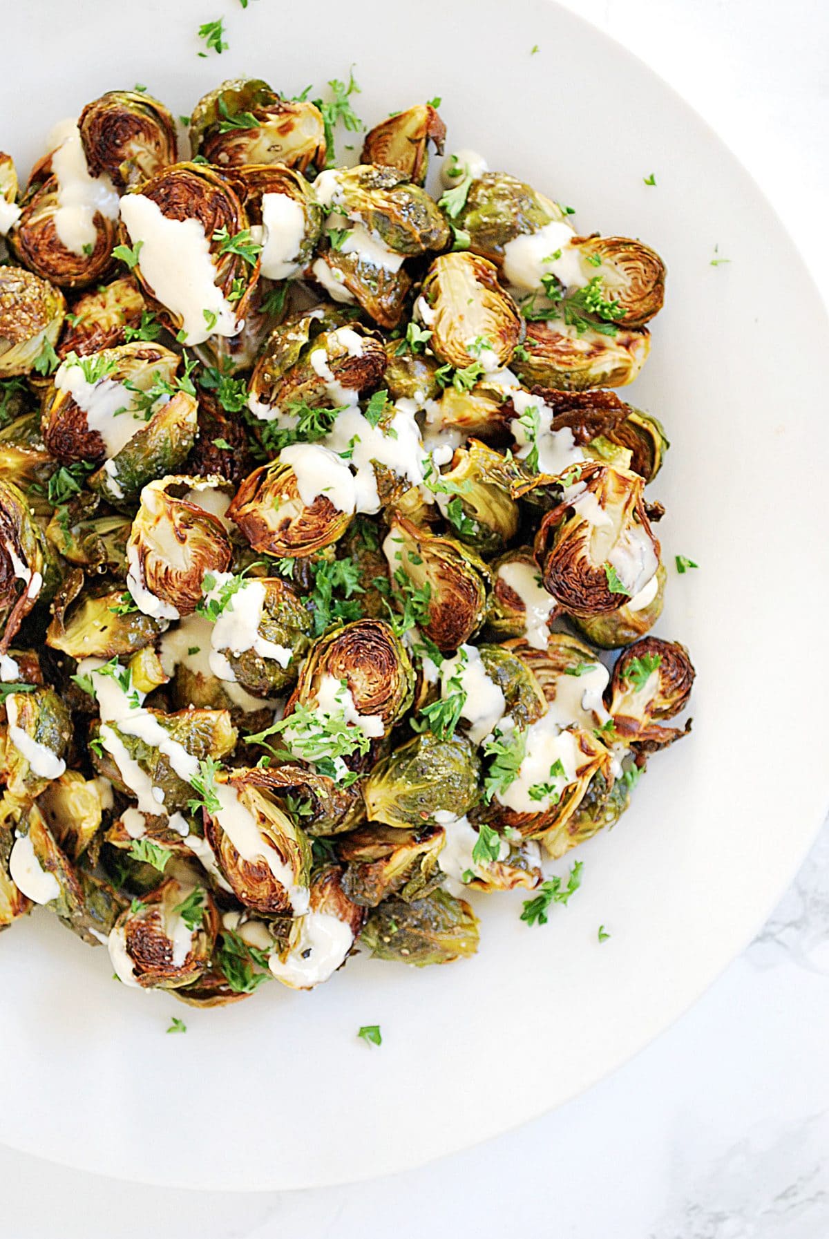 Roasted Brussels Sprouts with Lemon Tahini Sauce
