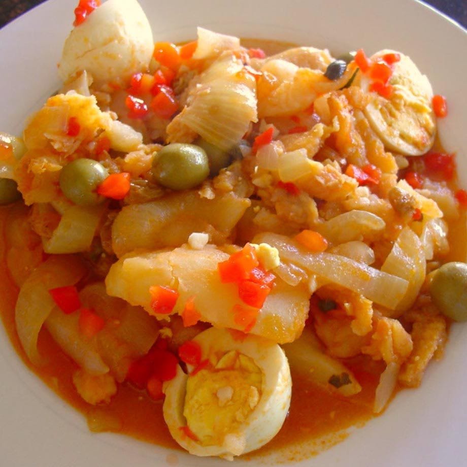 Bacalao a la Vizcaina (Basque Style Stewed Salted Cod)