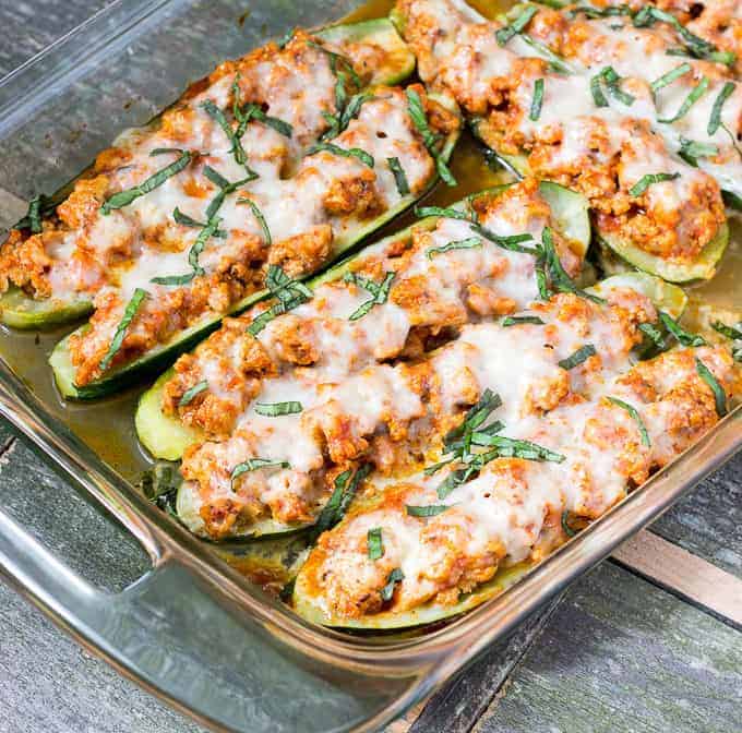 Cheesy BBQ Chicken Stuffed Zucchini Boats