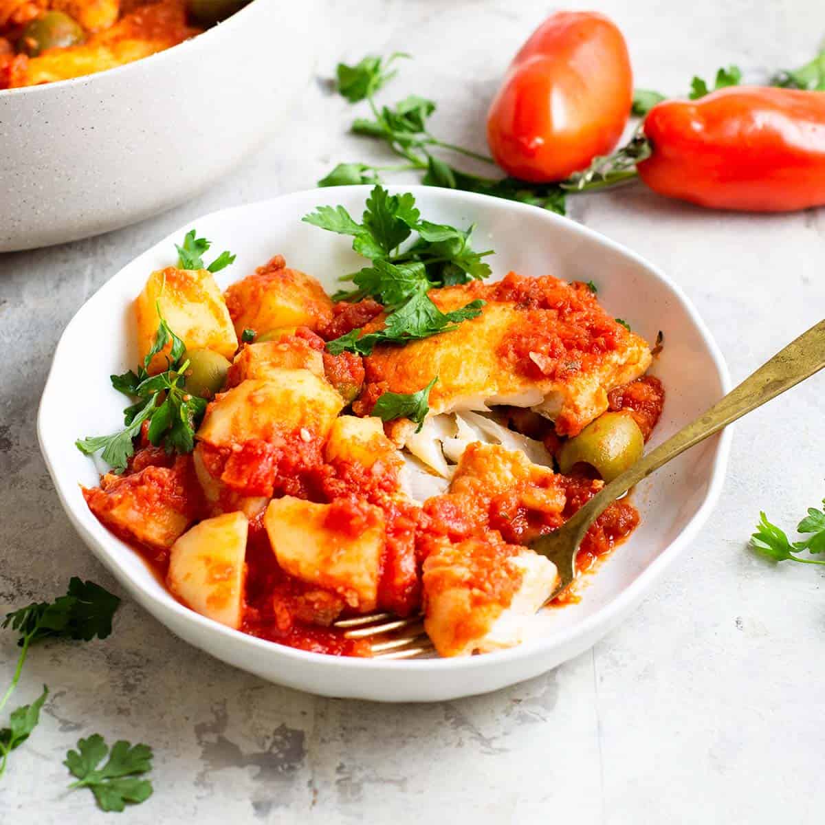Bacalao a la Vizcaina (Basque Style Stewed Salted Cod)