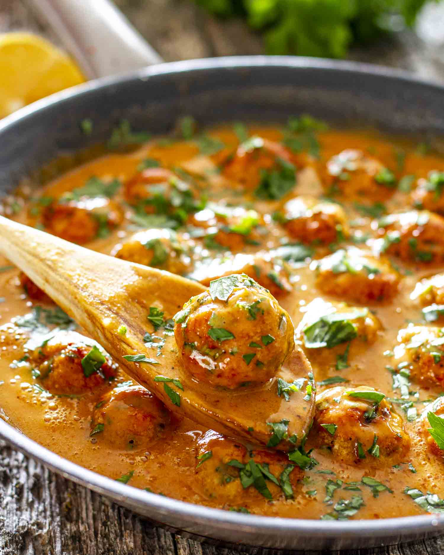 Thai Chicken Meatballs in Peanut Sauce