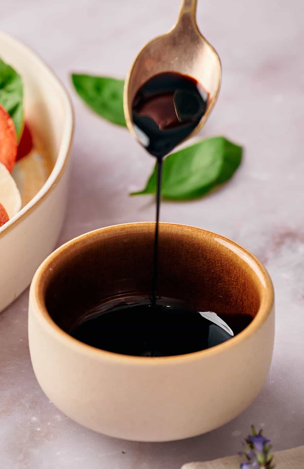 a shiny balsamic glaze with a thick consistency