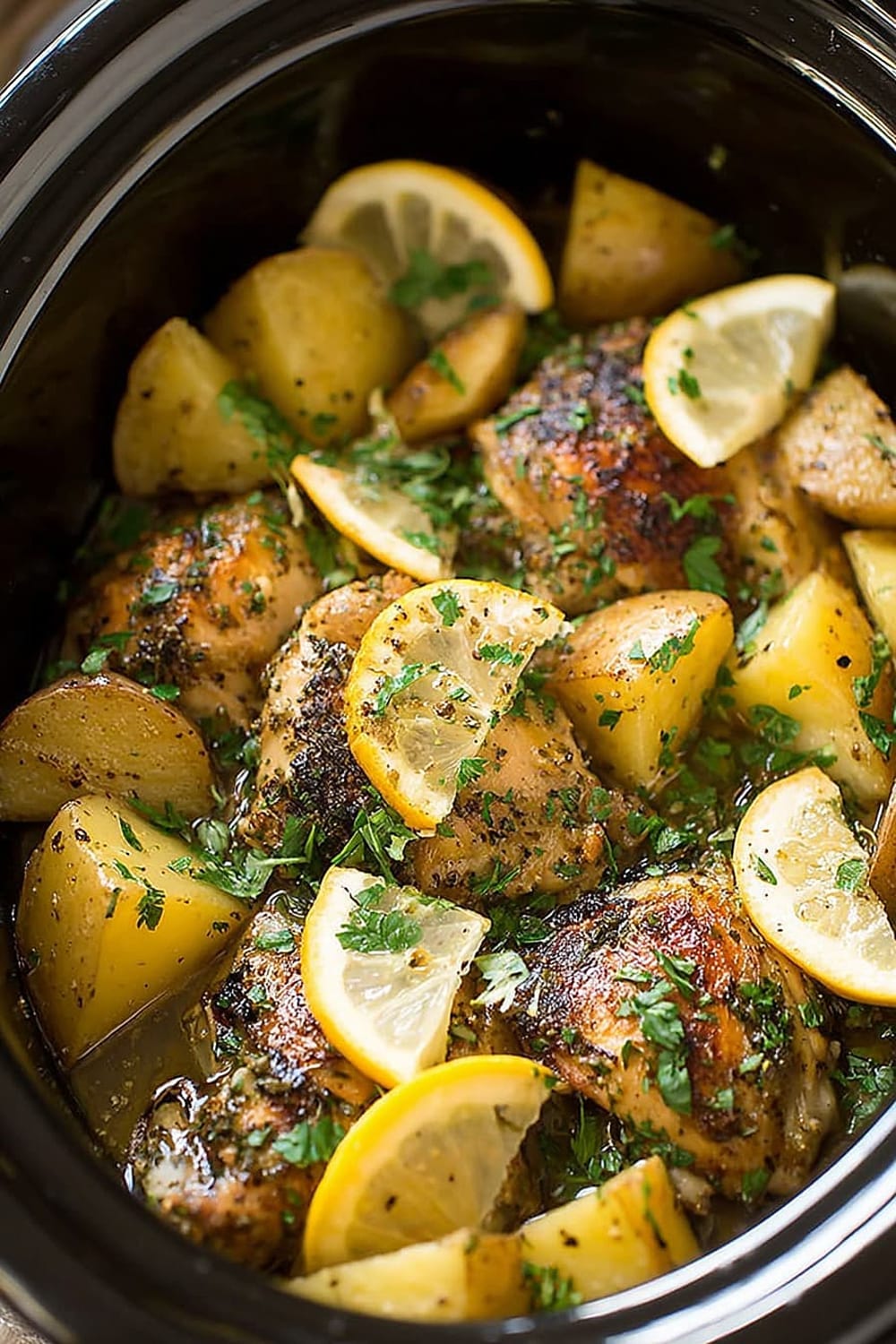 Greek Slow Cooker Lemon Chicken and Potatoes