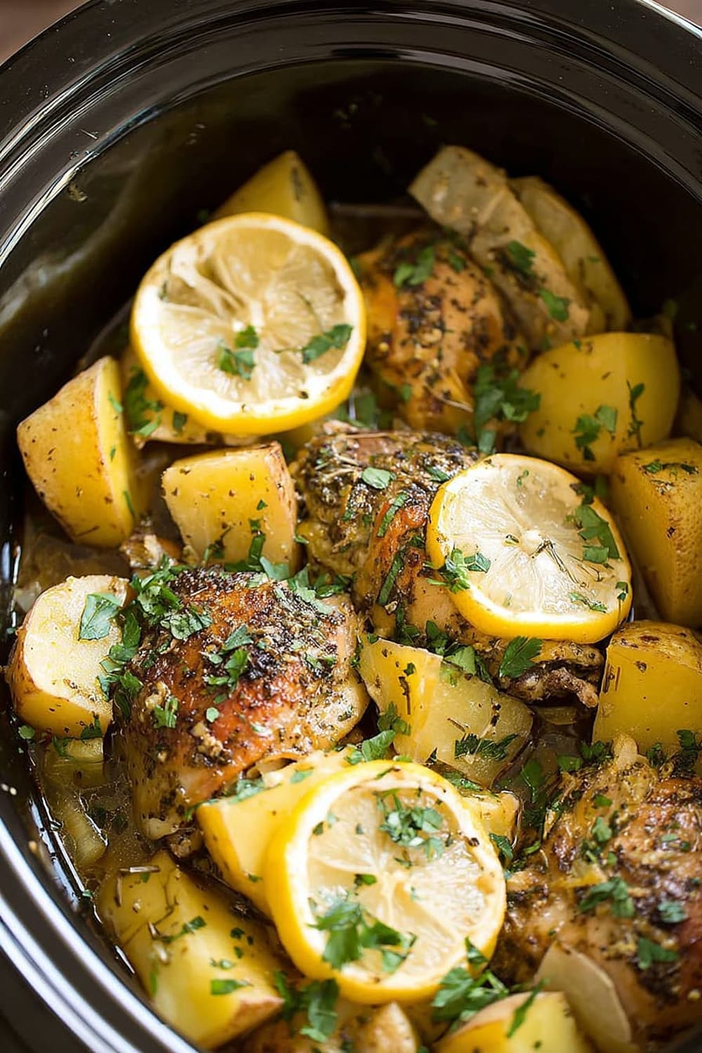 Greek Slow Cooker Lemon Chicken and Potatoes