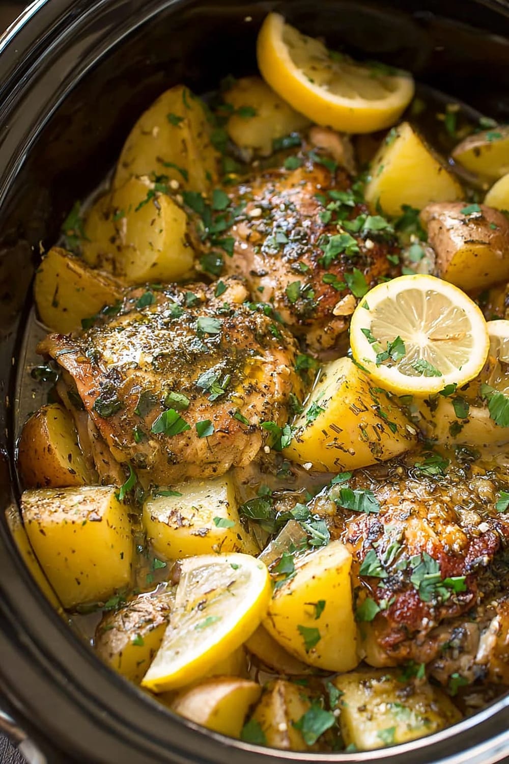Greek Slow Cooker Lemon Chicken and Potatoes