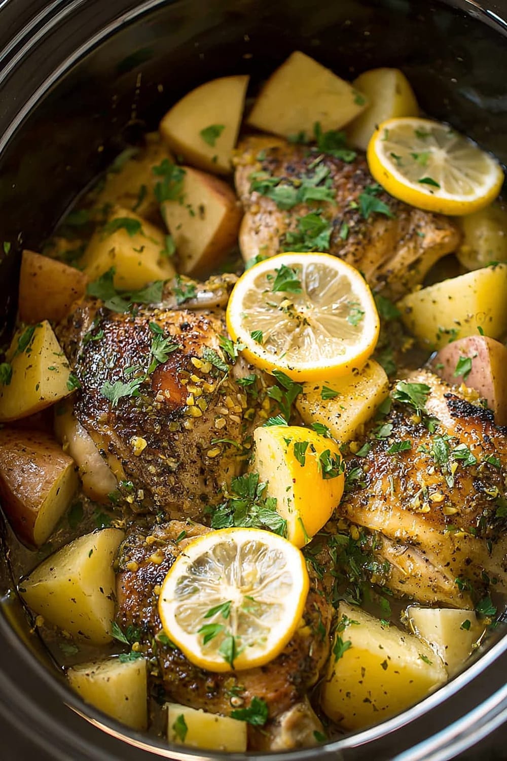 Greek Slow Cooker Lemon Chicken and Potatoes