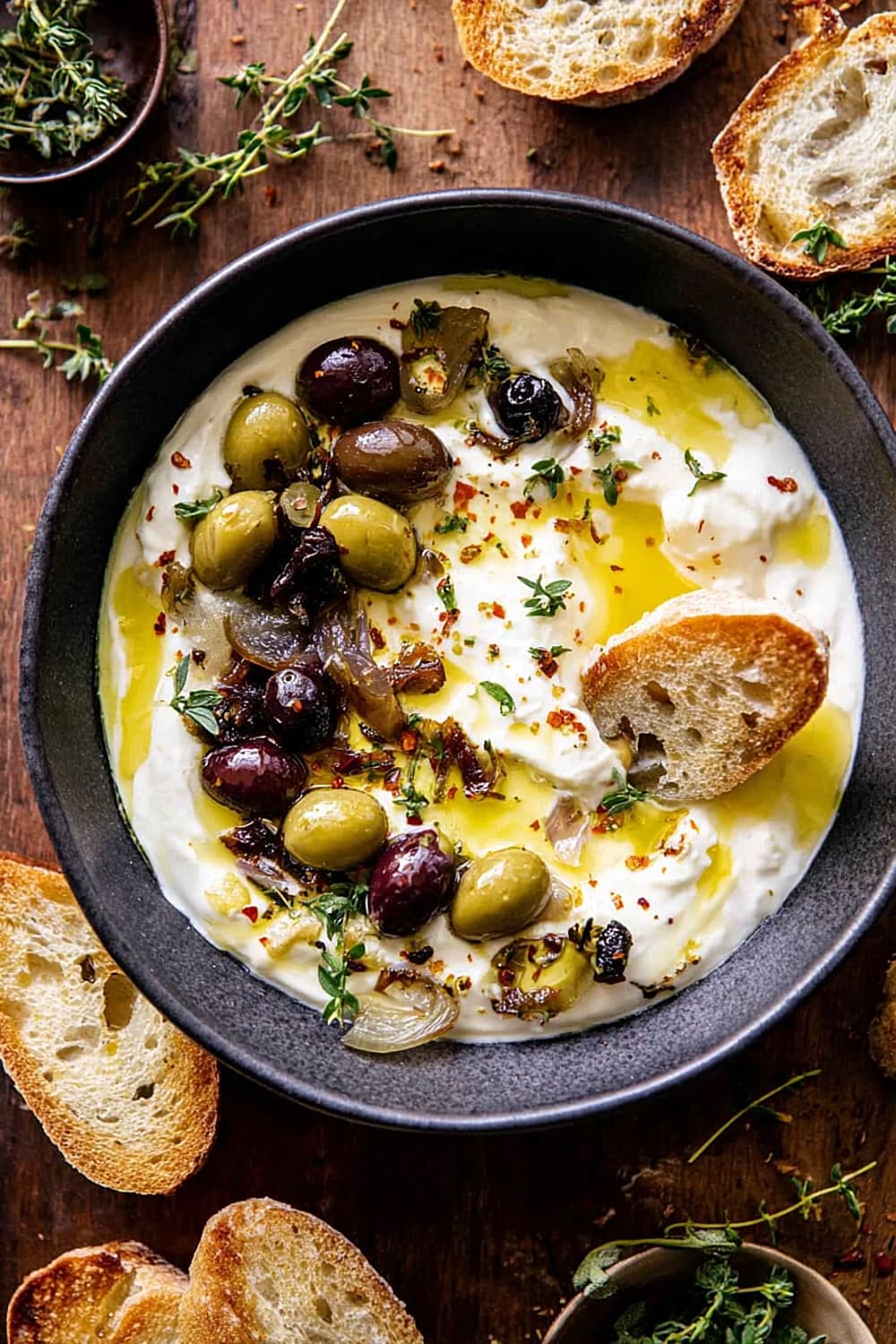 Honey Whipped Feta with Garlic Herb Roasted Olives