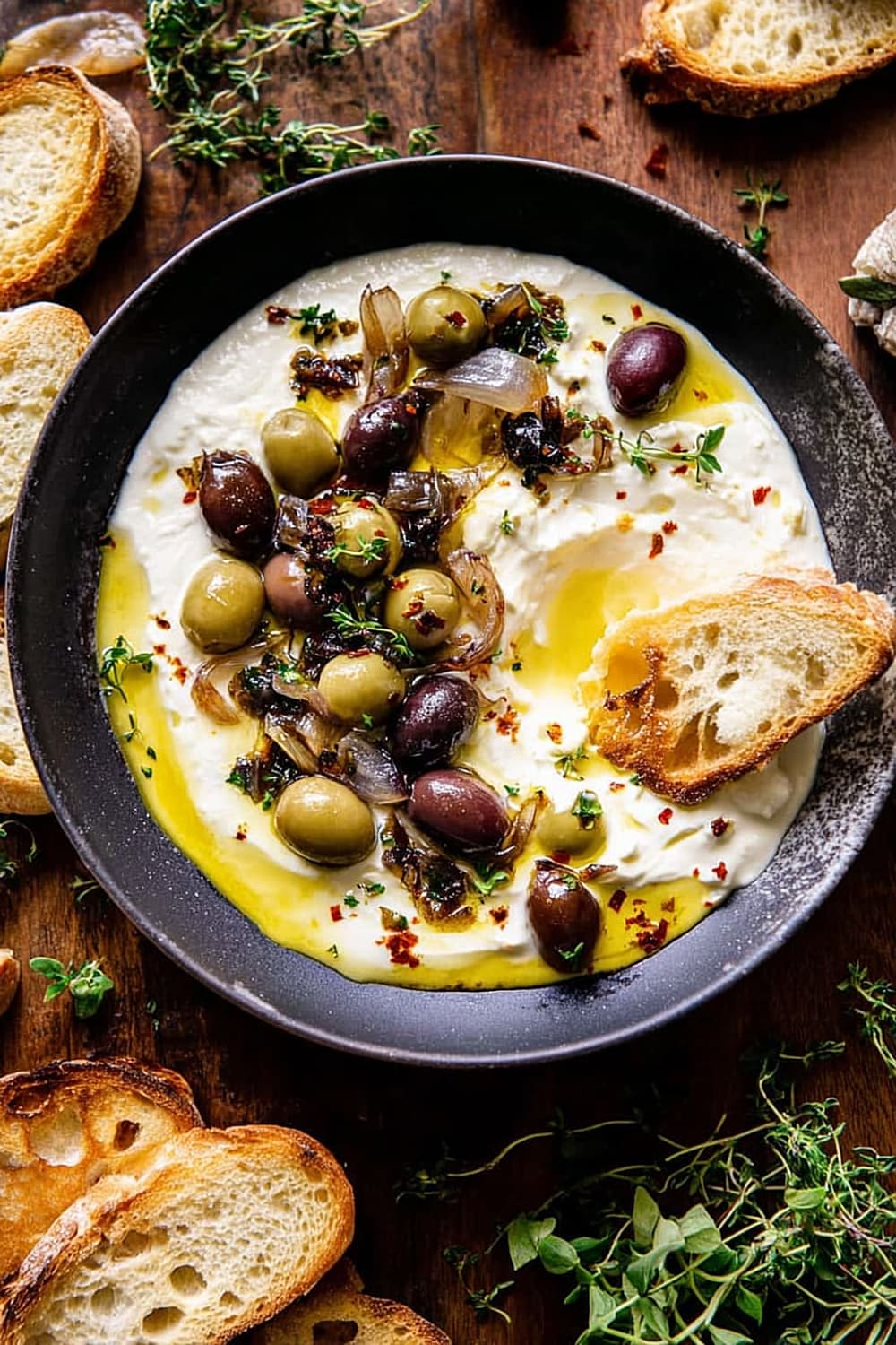 Honey Whipped Feta with Garlic Herb Roasted Olives