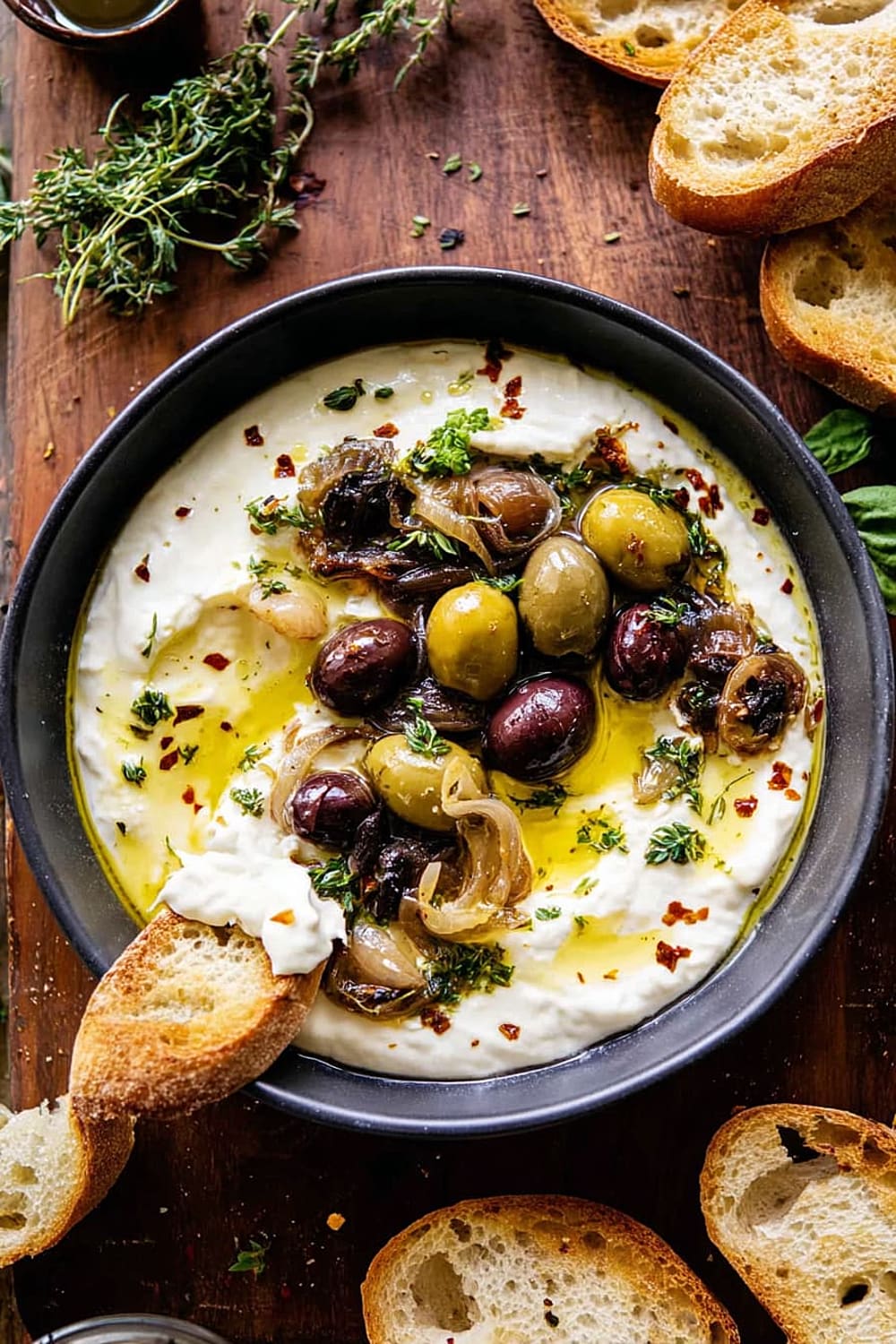 Honey Whipped Feta with Garlic Herb Roasted Olives