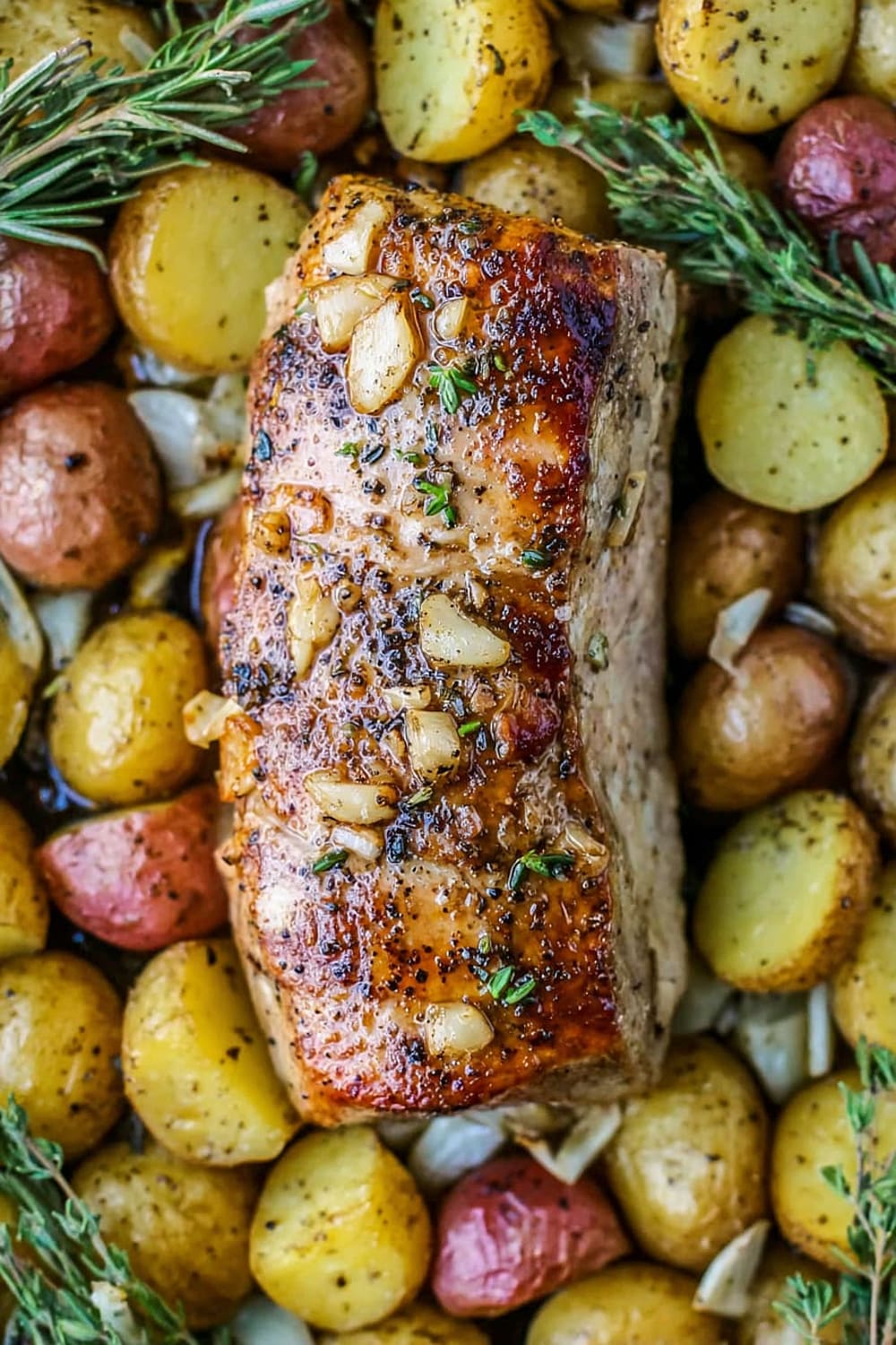 Garlic Herb Butter Baked Pork Loin and Potatoes