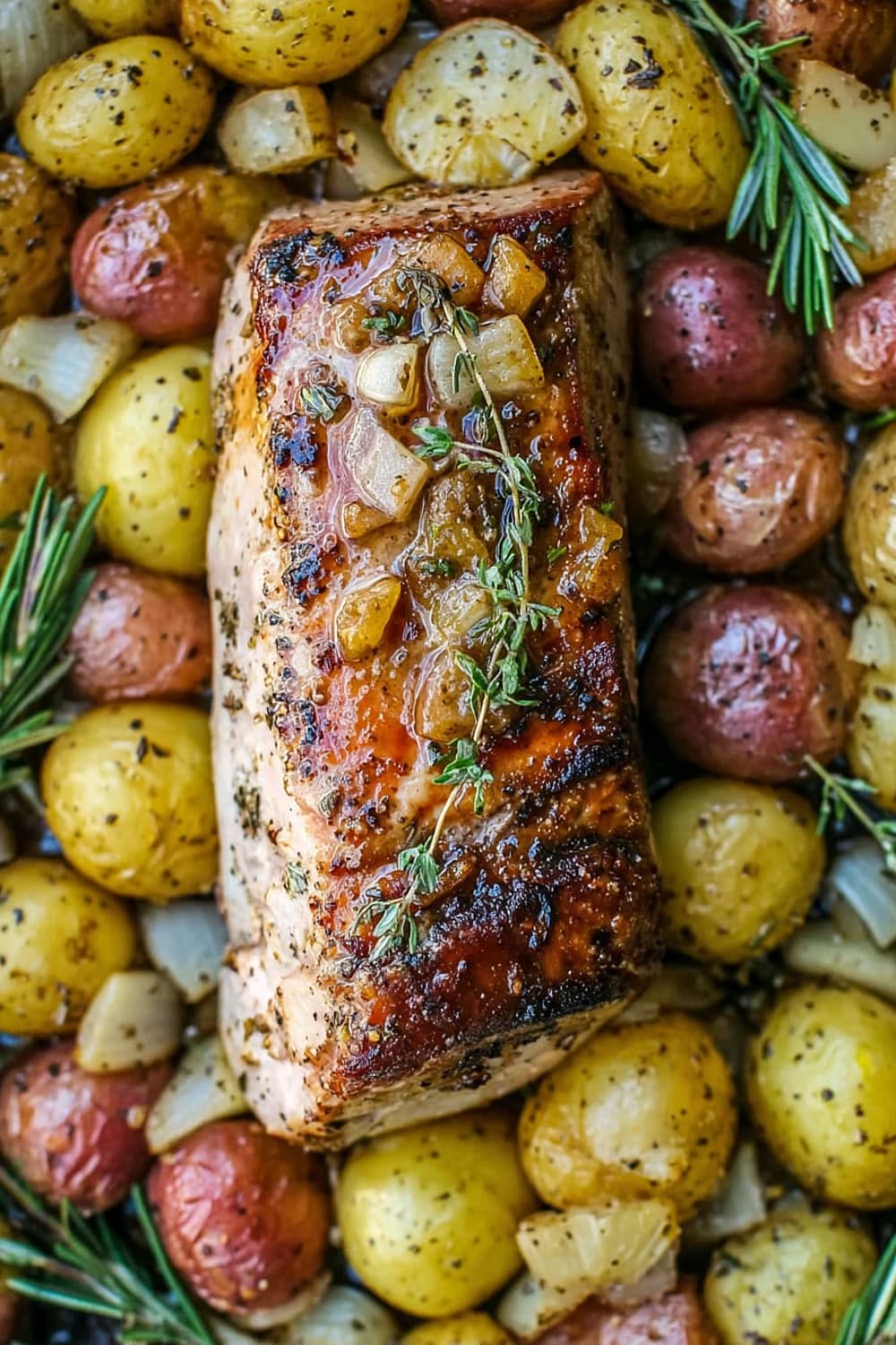Garlic Herb Butter Baked Pork Loin and Potatoes