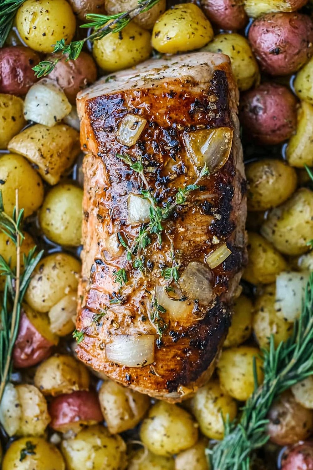 Garlic Herb Butter Baked Pork Loin and Potatoes