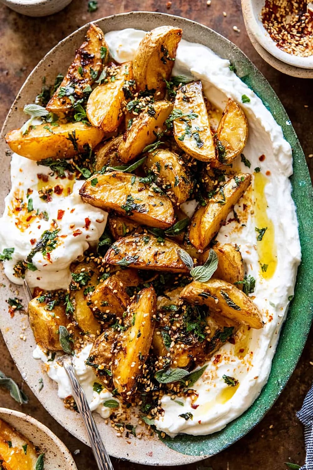 Crispy Oregano Roasted Potatoes with Creamy Feta Sauce