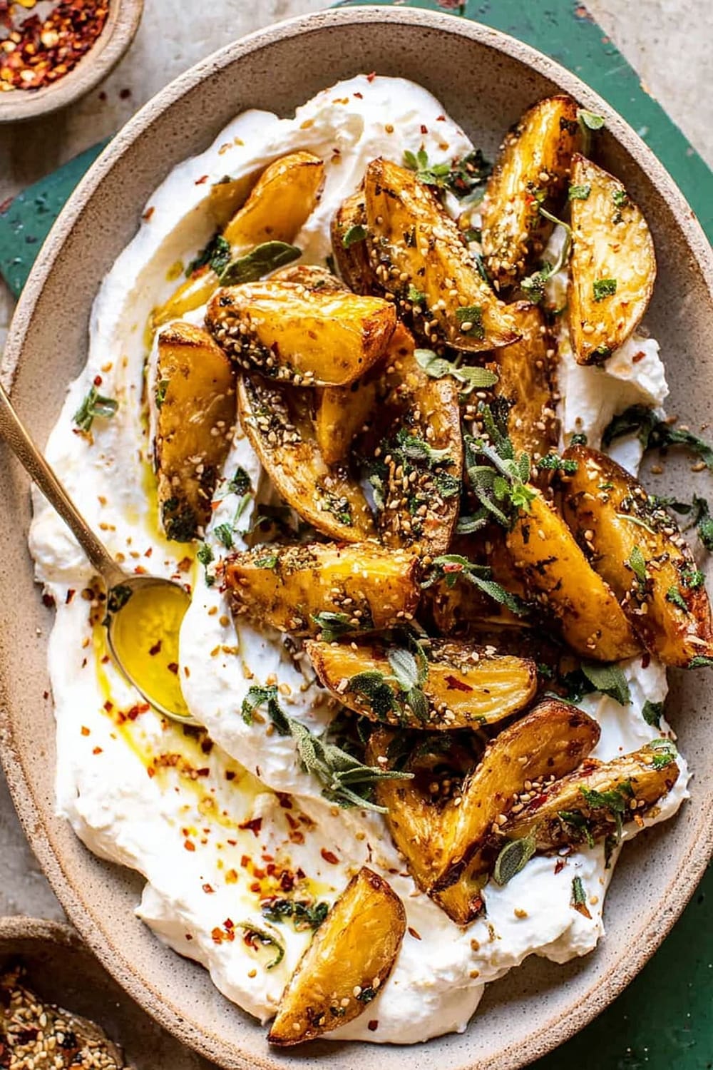 Crispy Oregano Roasted Potatoes with Creamy Feta Sauce