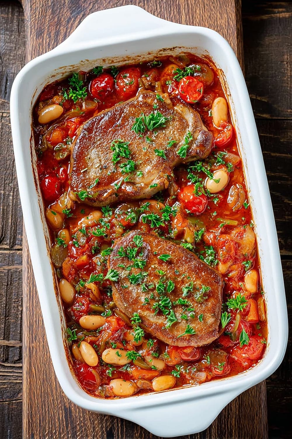 Boneless Pork Chop Casserole Recipe With Beans and Tomatoes