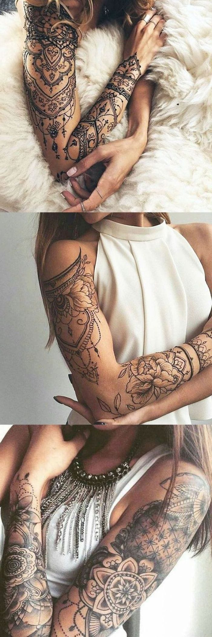 **Mandala Magic Meets Bohemian Dreams** ✨
Intricate mandala patterns flow like delicate lace across both arms, creating a stunning symphony of geometric florals and ornate detailing that transforms skin into living art. The masterful linework showcases traditional dotwork techniques while maintaining an ethereal, feminine aesthetic that's both bold and beautifully refined. Perfect inspiration for anyone seeking a statement piece that balances spiritual symbolism with stunning visual impact.