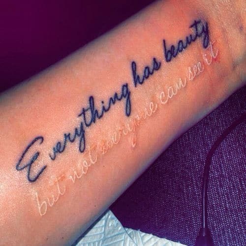 Delicate script flows across the forearm like a gentle reminder whispered on skin, with