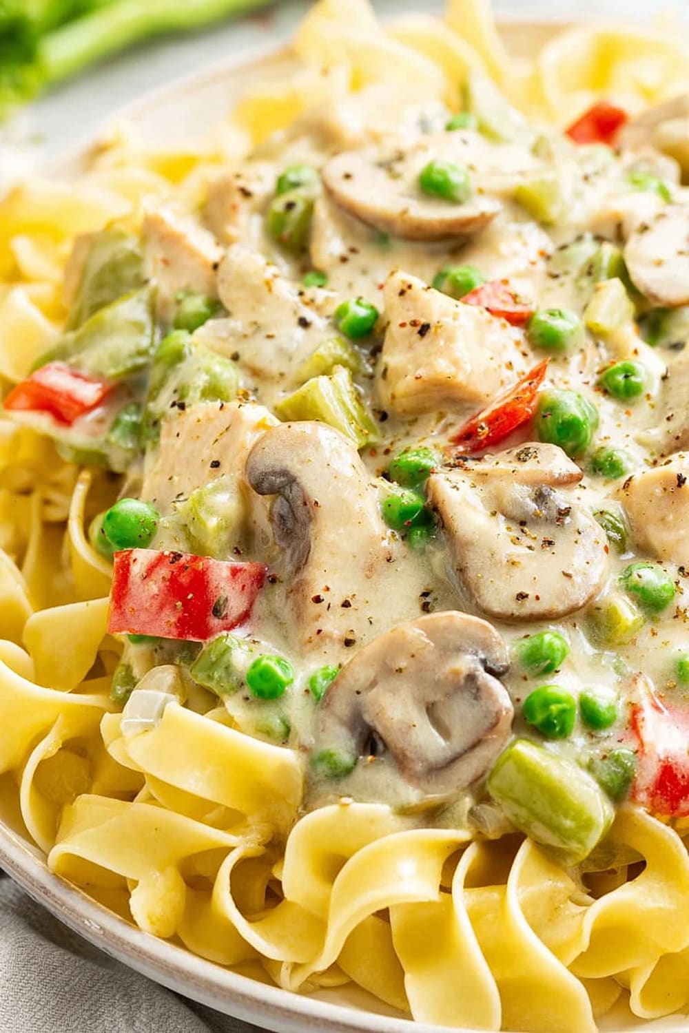 Chicken À la King Over Noodles