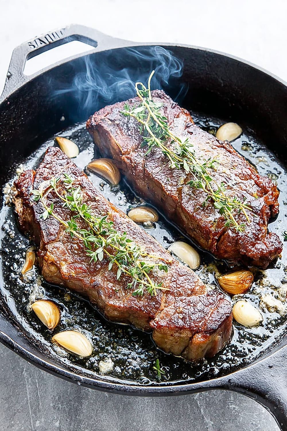Reverse Sear Steak with Garlic and Thyme