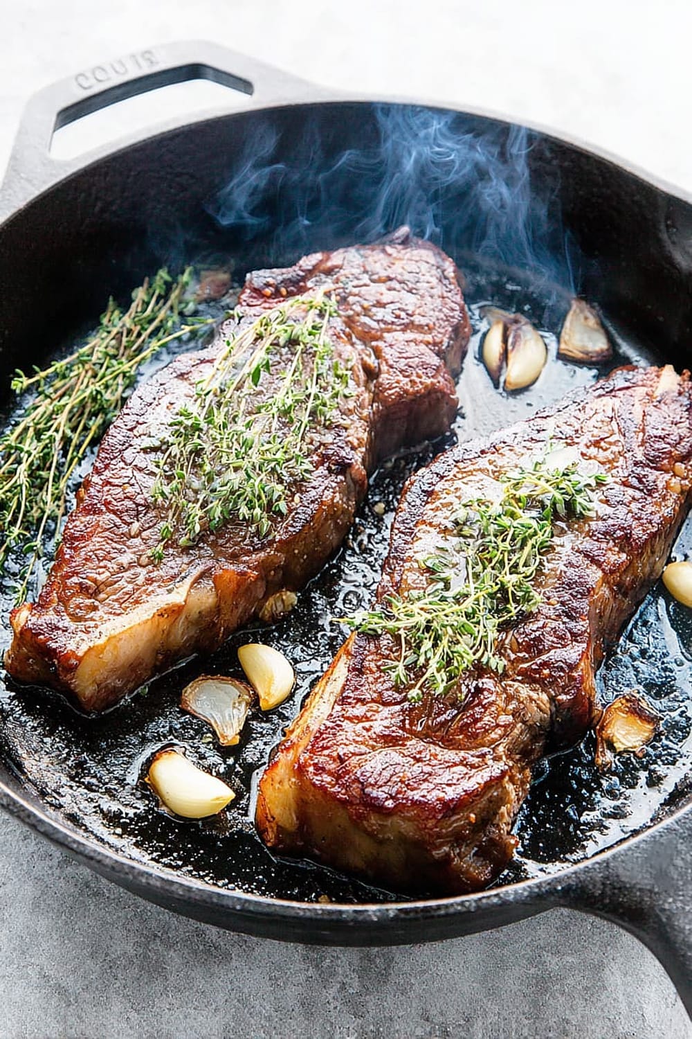 Reverse Sear Steak with Garlic and Thyme