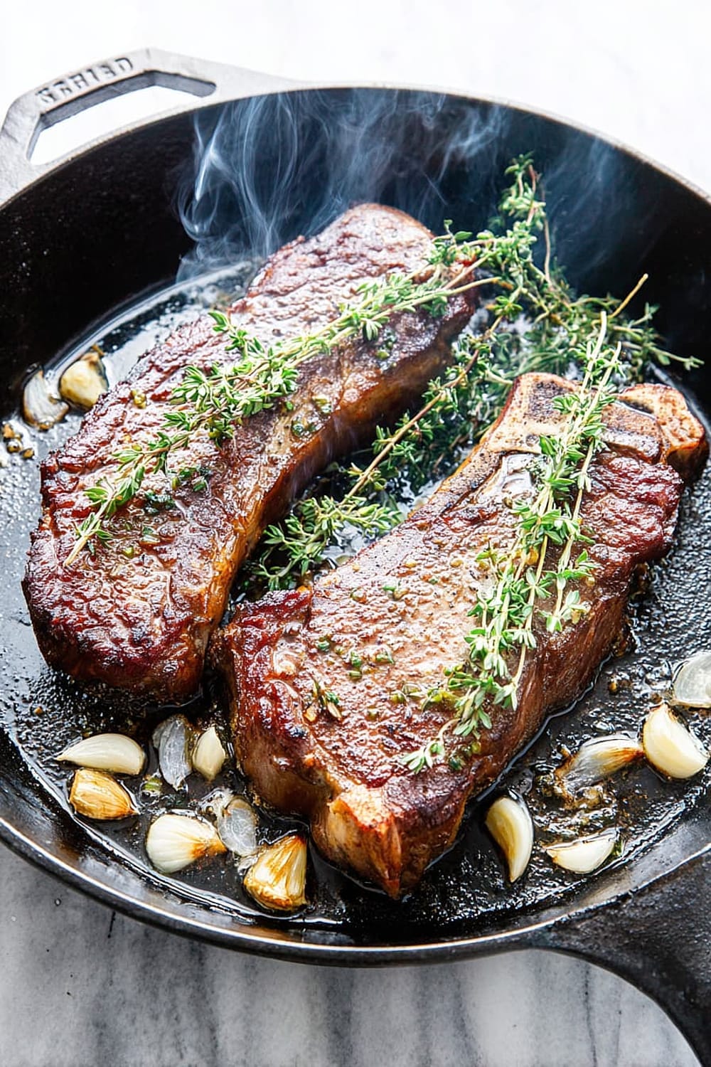 Reverse Sear Steak with Garlic and Thyme