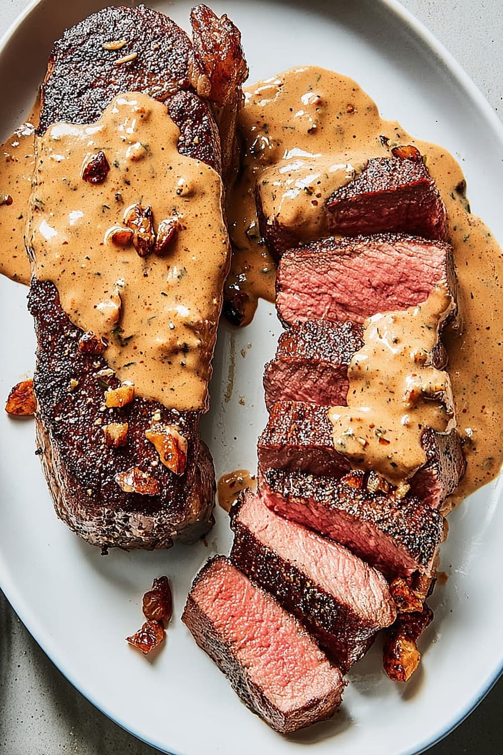 Best Steak With Creamy Bourbon Garlic Sauce