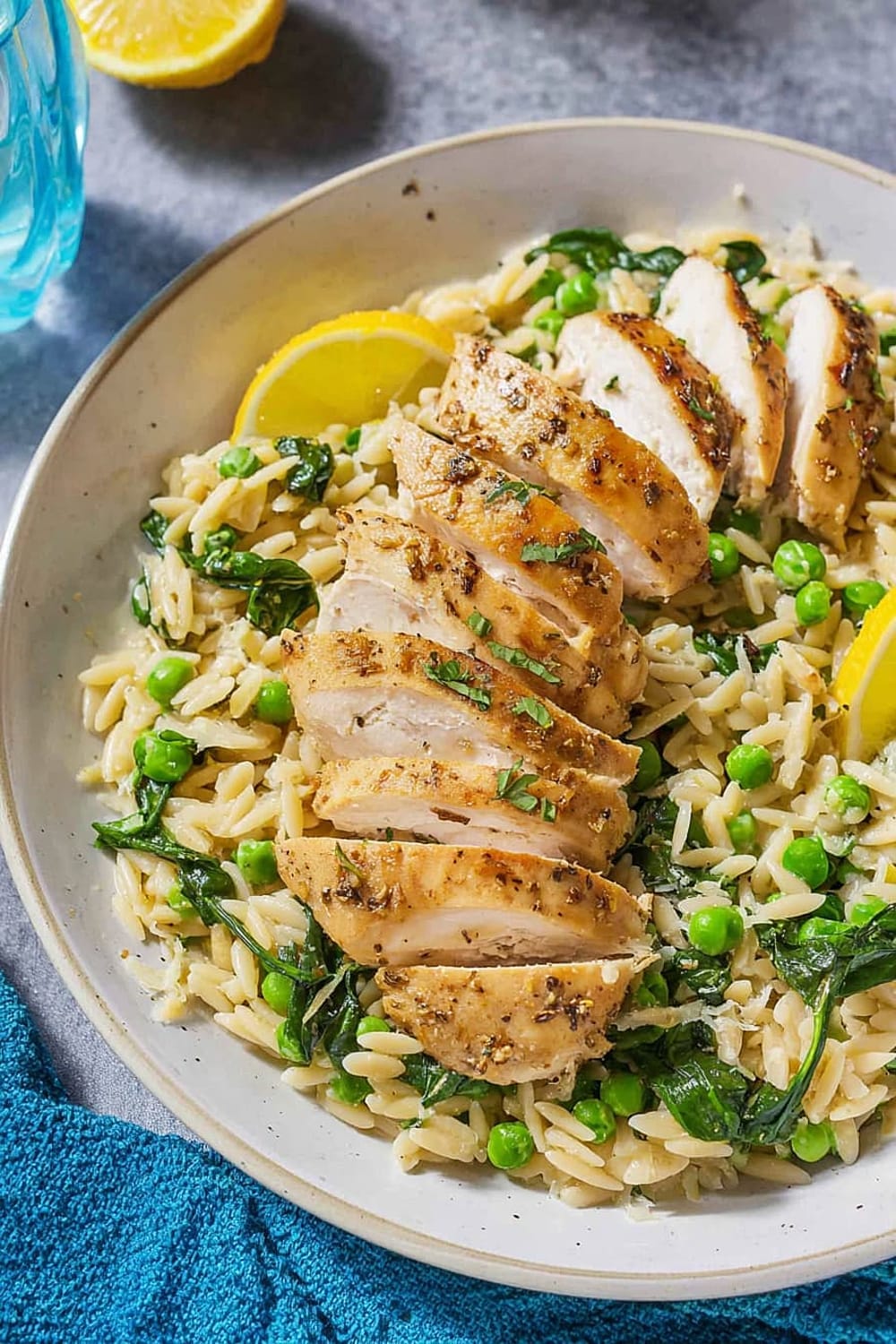 One-Pan Lemon Chicken Orzo with Peas and Spinach