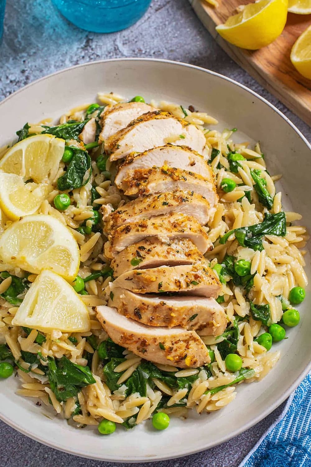One-Pan Lemon Chicken Orzo with Peas and Spinach