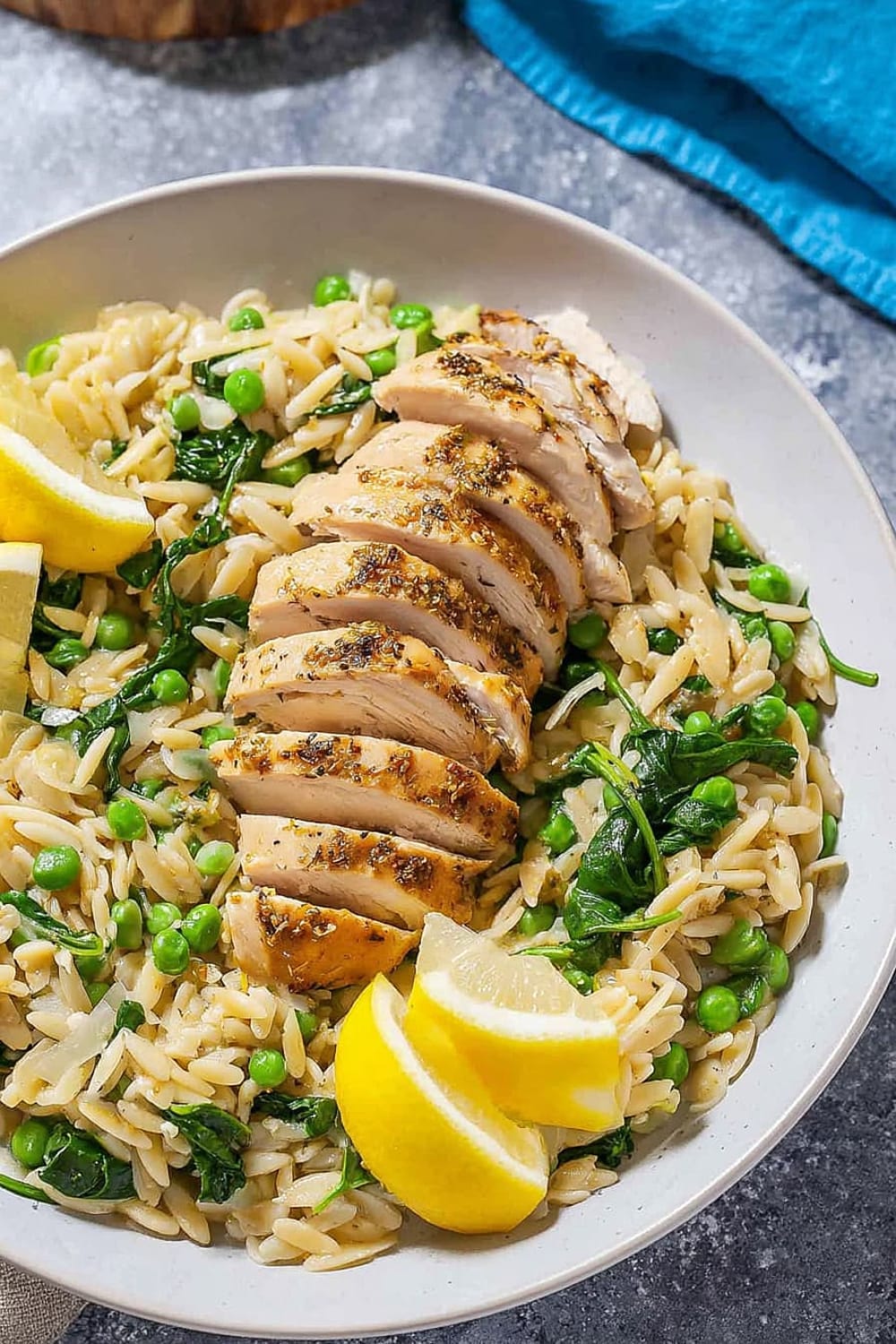 One-Pan Lemon Chicken Orzo with Peas and Spinach