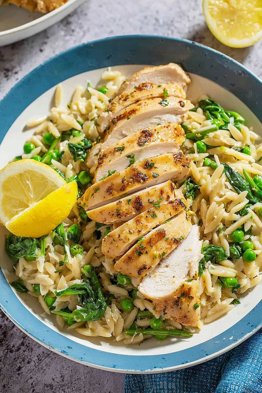 One-Pan Lemon Chicken Orzo with Peas and Spinach