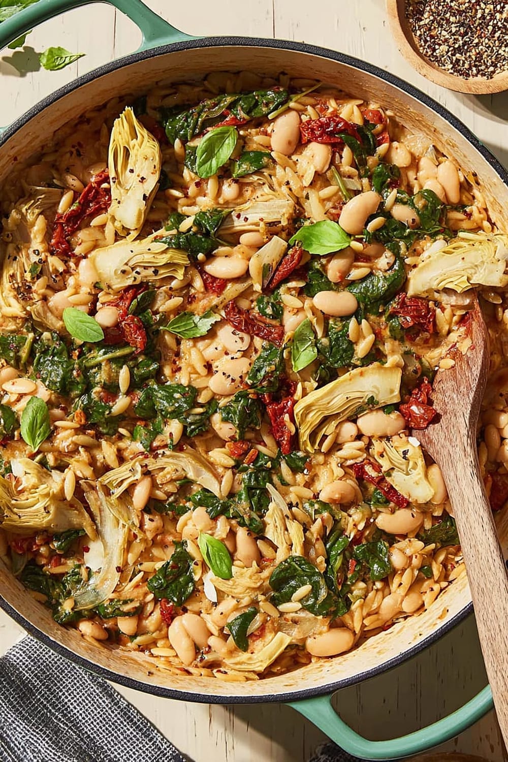 One-Pot White Bean, Spinach & Sun-Dried Tomato Orzo